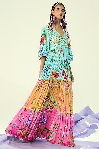 multi-coloured printed maxi dress