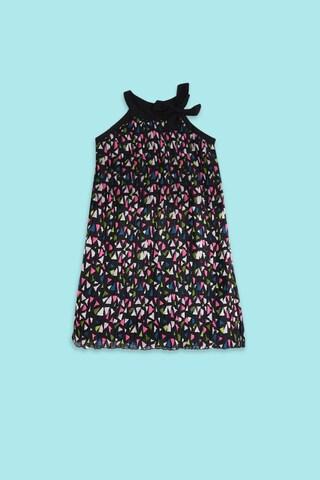 multi-coloured printed round neck casual knee length sleeveless girls regular fit dress