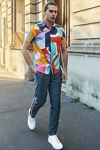 multi-coloured printed shirt