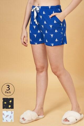 multi-coloured printed thigh-length sleepwear women comfort fit shorts