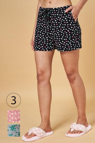 multi-coloured printed thigh-length sleepwear women comfort fit shorts