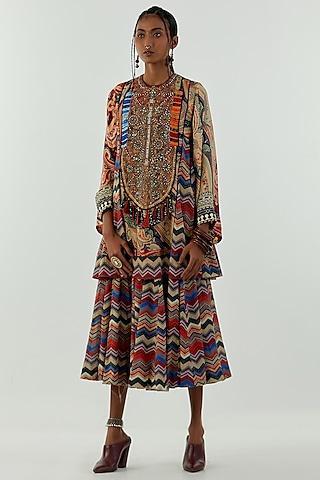 multi-coloured printed tunic set