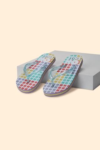 multi-coloured printeded casual girls flip flops