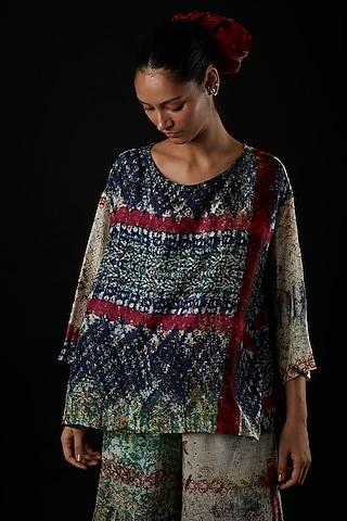 multi-coloured silk printed top