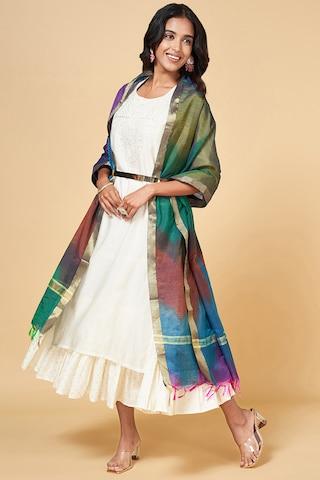 multi-coloured solid cotton polyester dupatta