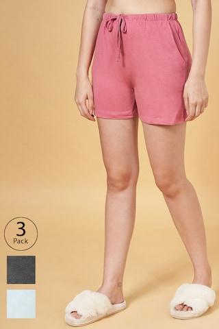 multi-coloured solid thigh-length sleepwear women comfort fit shorts