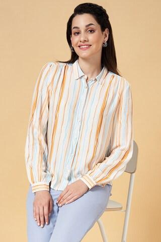 multi-coloured stripe casual full sleeves regular collar women regular fit  top