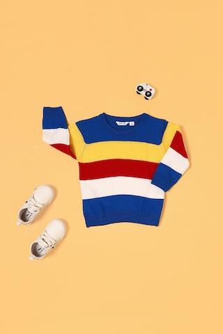 multi-coloured stripe casual full sleeves round neck baby regular fit sweater
