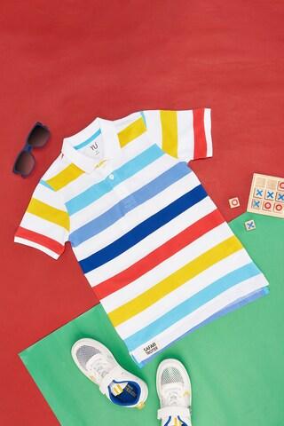 multi-coloured stripe casual half sleeves polo neck boys regular fit  t-shirt