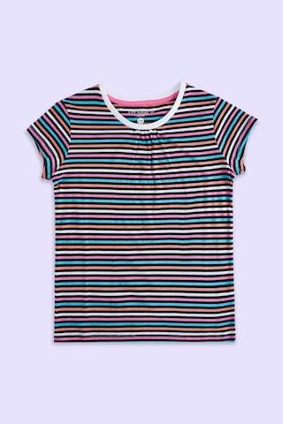 multi-coloured stripe casual half sleeves round neck girls regular fit t-shirt