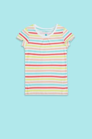 multi-coloured stripe casual short sleeves crew neck girls regular fit t-shirt