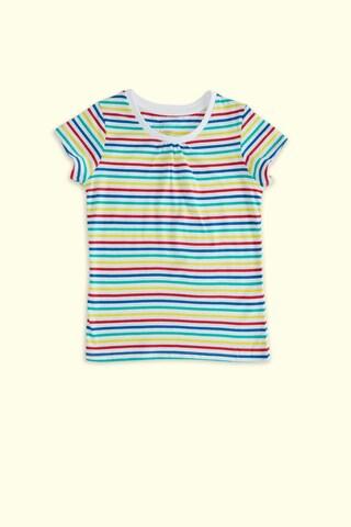 multi-coloured stripe casual short sleeves round neck girls regular fit t-shirt