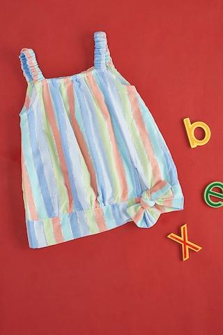multi-coloured stripe casual sleeveless strappy neck baby regular fit blouse