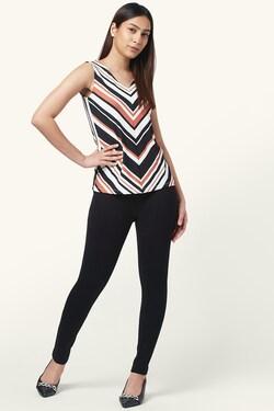 multi-coloured stripe formal sleeveless v neck women regular fit top