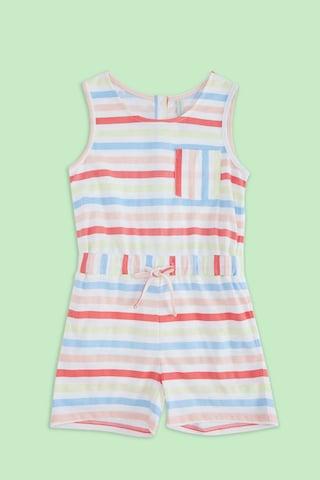 multi-coloured stripe round neck sleeveless girls regular fit romper