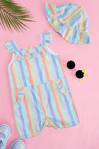 multi-coloured stripe square neck casual sleeveless baby regular fit dress
