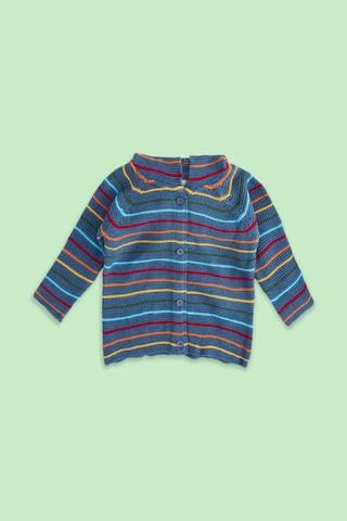 multi-coloured stripe winter wear full sleeves regular hood baby regular fit sweater