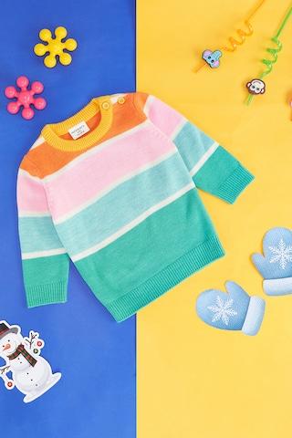 multi-coloured stripe winter wear full sleeves round neck baby regular fit  sweater