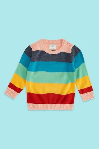multi-coloured stripe winter wear full sleeves round neck baby regular fit sweater