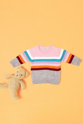 multi-coloured stripe winter wear full sleeves round neck baby regular fit sweater
