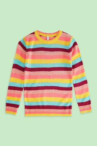 multi-coloured stripe winter wear full sleeves round neck girls regular fit sweater