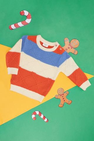 multi-coloured stripe winterwear full sleeves round neck baby regular fit  sweater