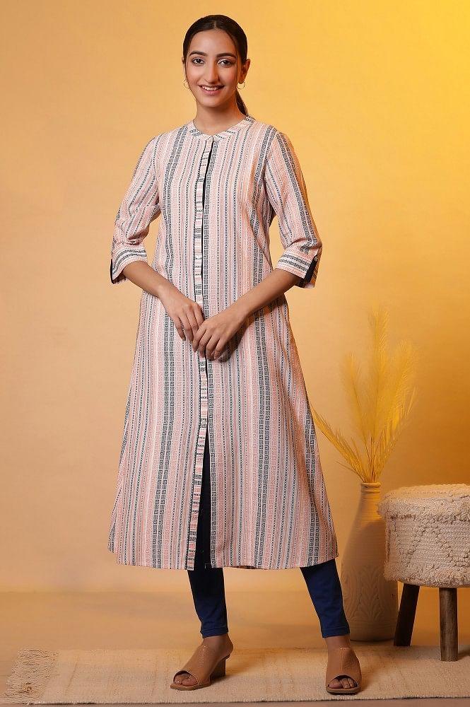 multi-coloured striped dobby kurta