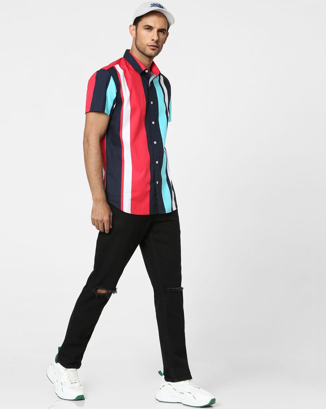 multi-coloured striped half sleeves shirt