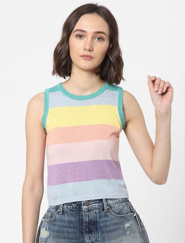 multi-coloured striped knit top