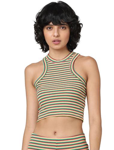 multi-coloured striped top