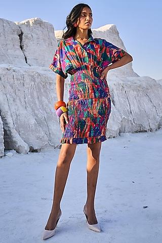 multi-coloured tencel printed shirt dress