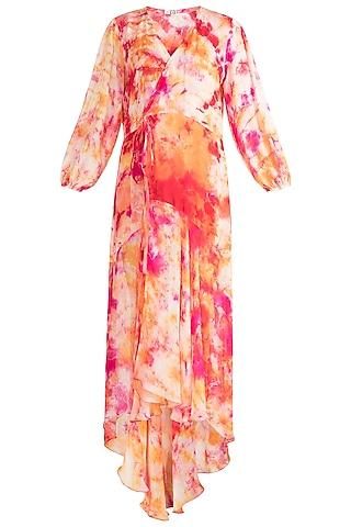 multi coloured tie dye wrap dress