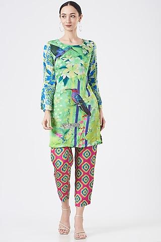 multi-coloured tunic set in silk