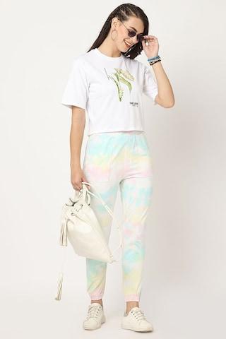 multi-coloured yarn dyed ankle-length casual women comfort fit jogger pants