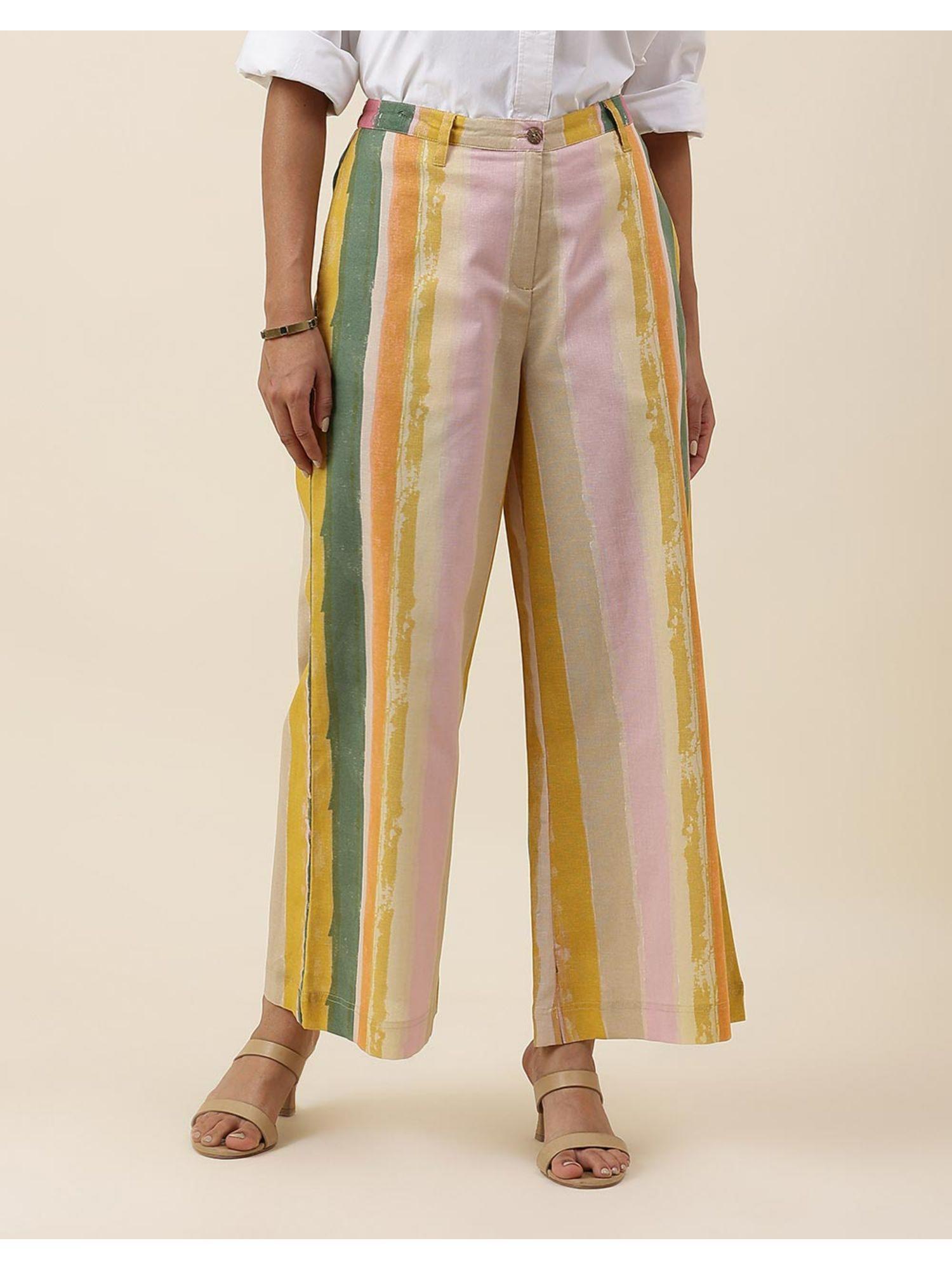 multi cotton linen full length casual pant