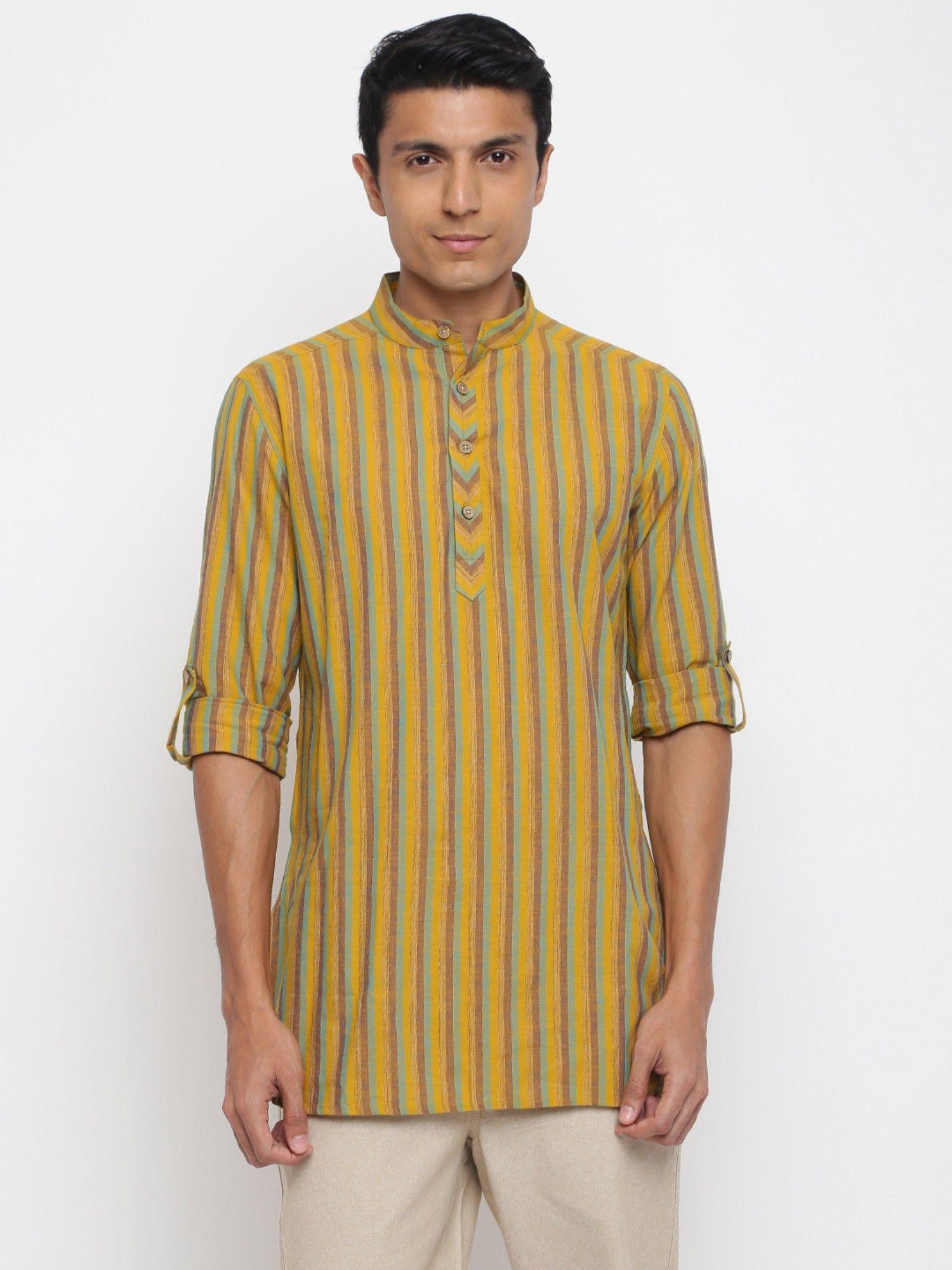 multi cotton striped slim fit short kurta