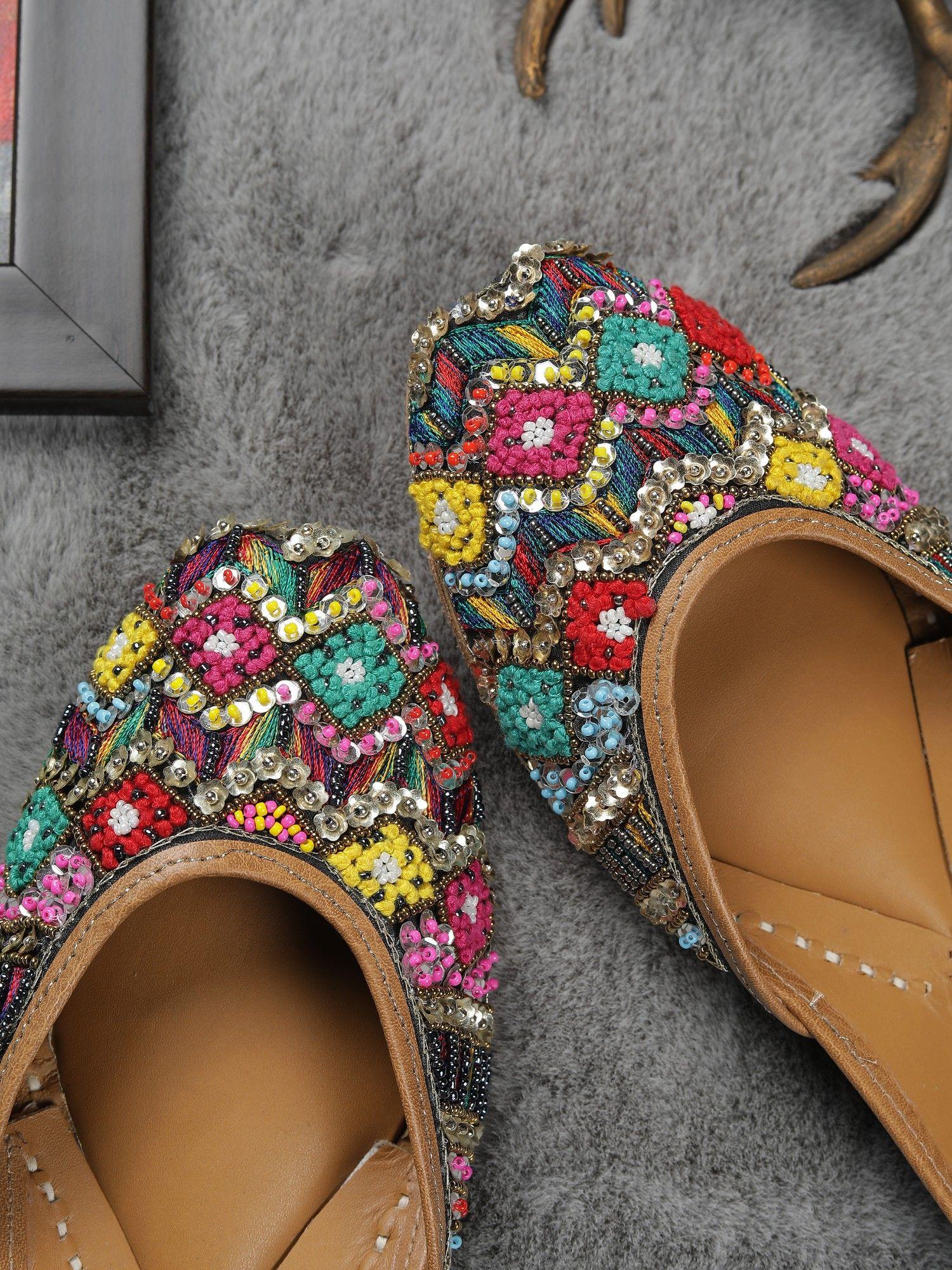 multi embellished designer punjabi juttis for women