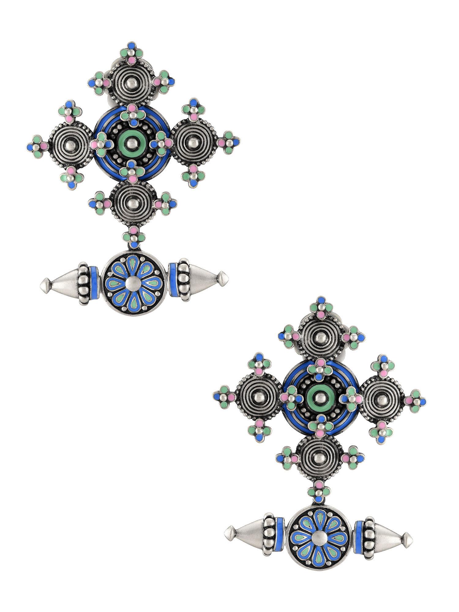 multi enamel coin spike chandrika flower earrings