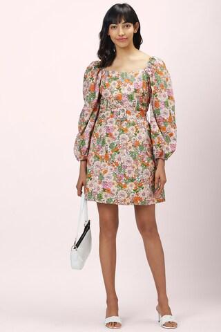 multi floral printed square neck casual thigh-length full sleeves women regular fit dress