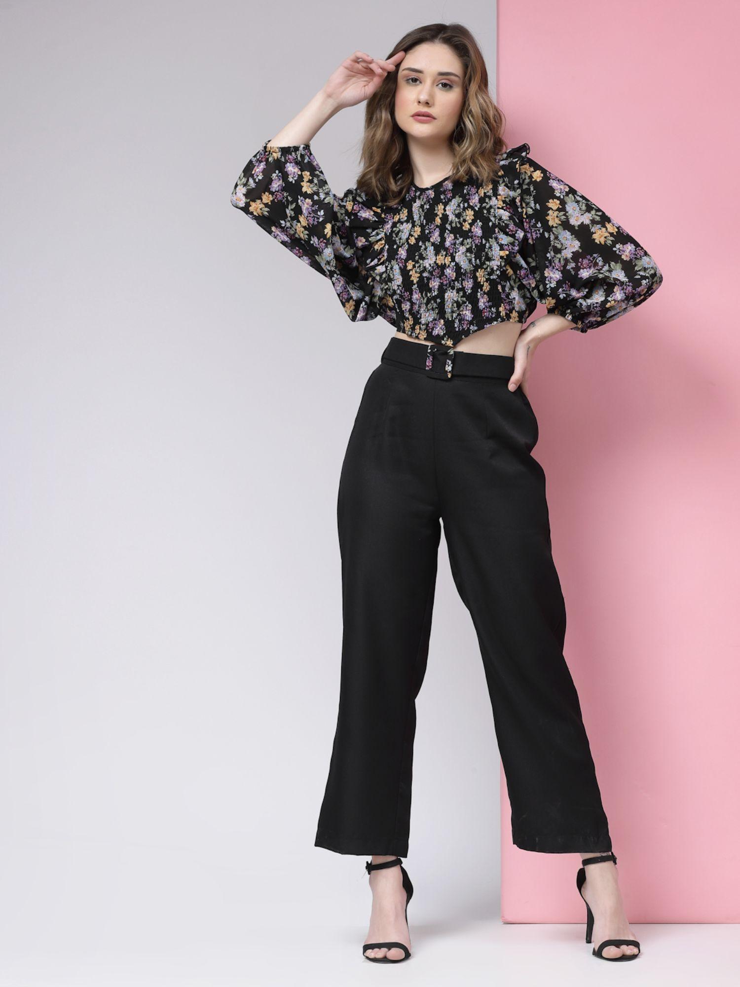 multi floral ruffle top straight pant cord (set of 2)