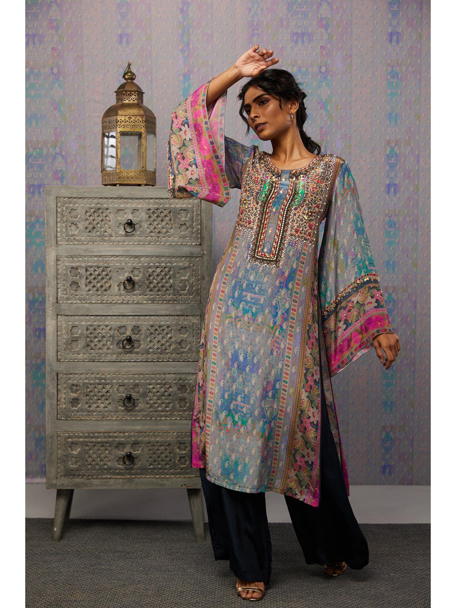 multi ikaya printed & embroidered palazzo (set of 2)