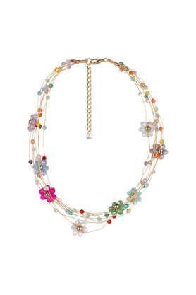 multi layer chain with multi colured cyrstal beads and flower detailing