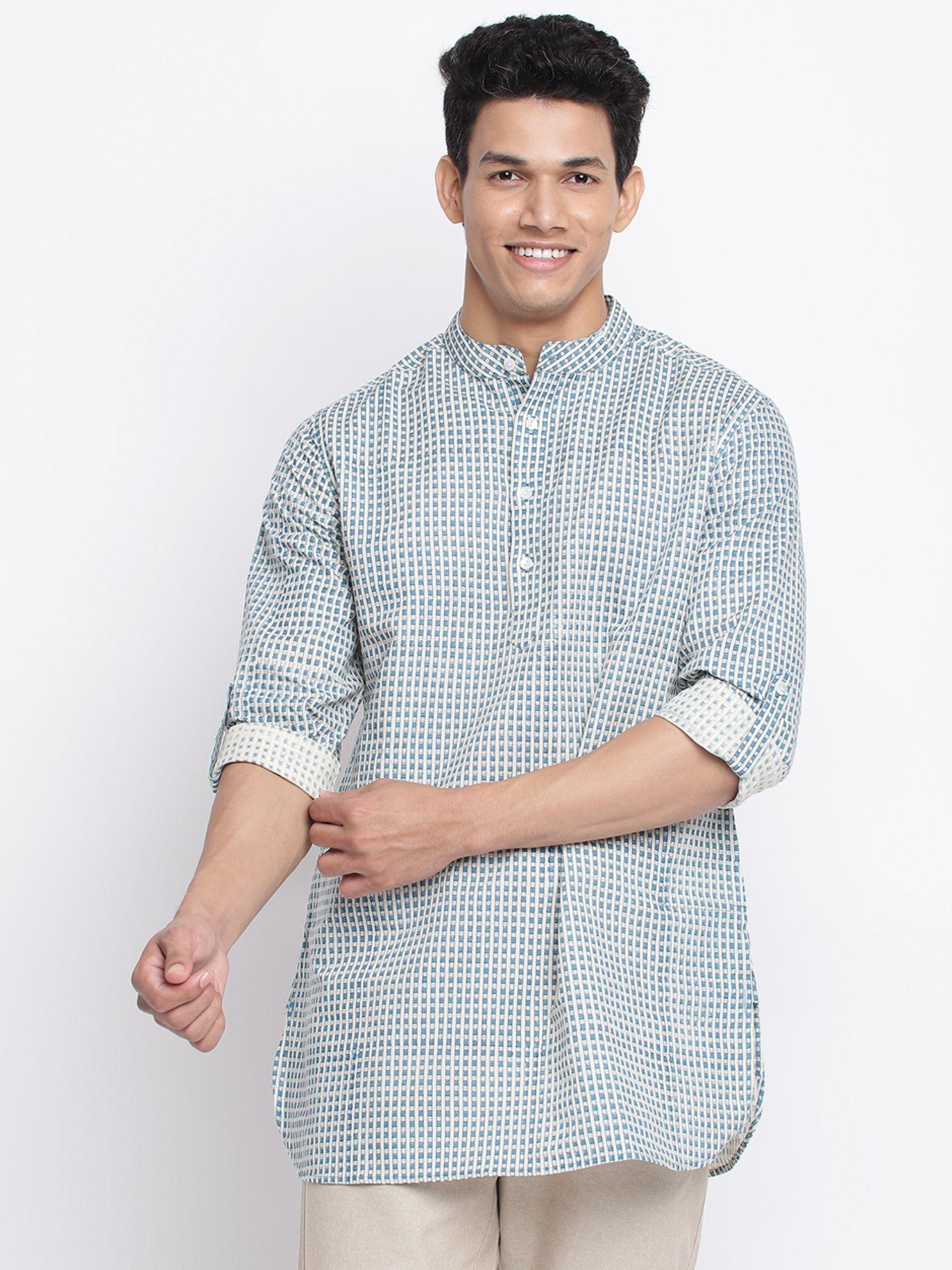 multi linen blend printed short kurta