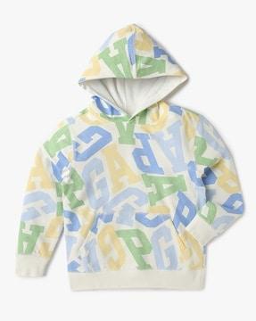 multi logo print hoodie with pockets