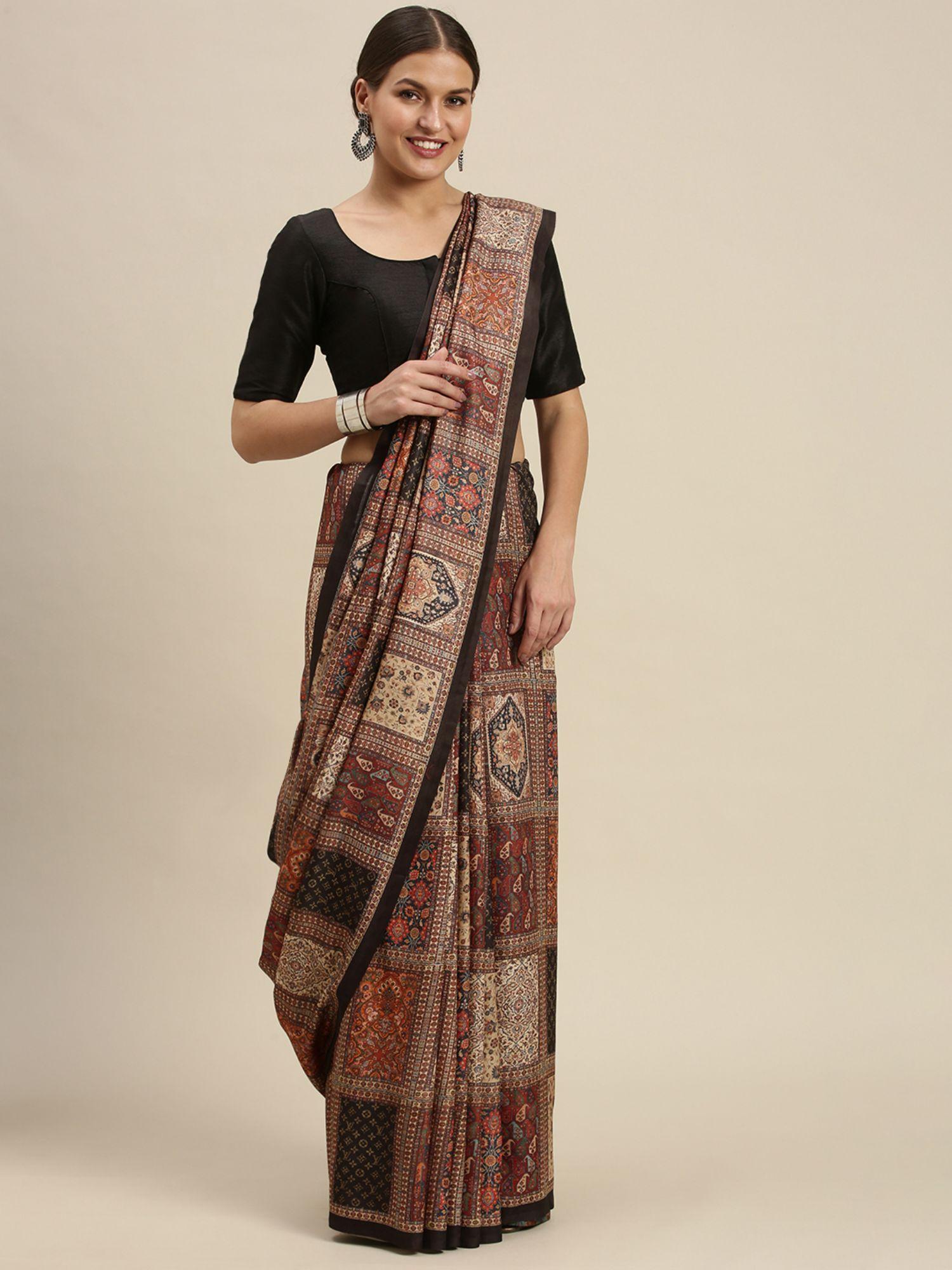 multi pashmina printed traditional saree with unstitched blouse