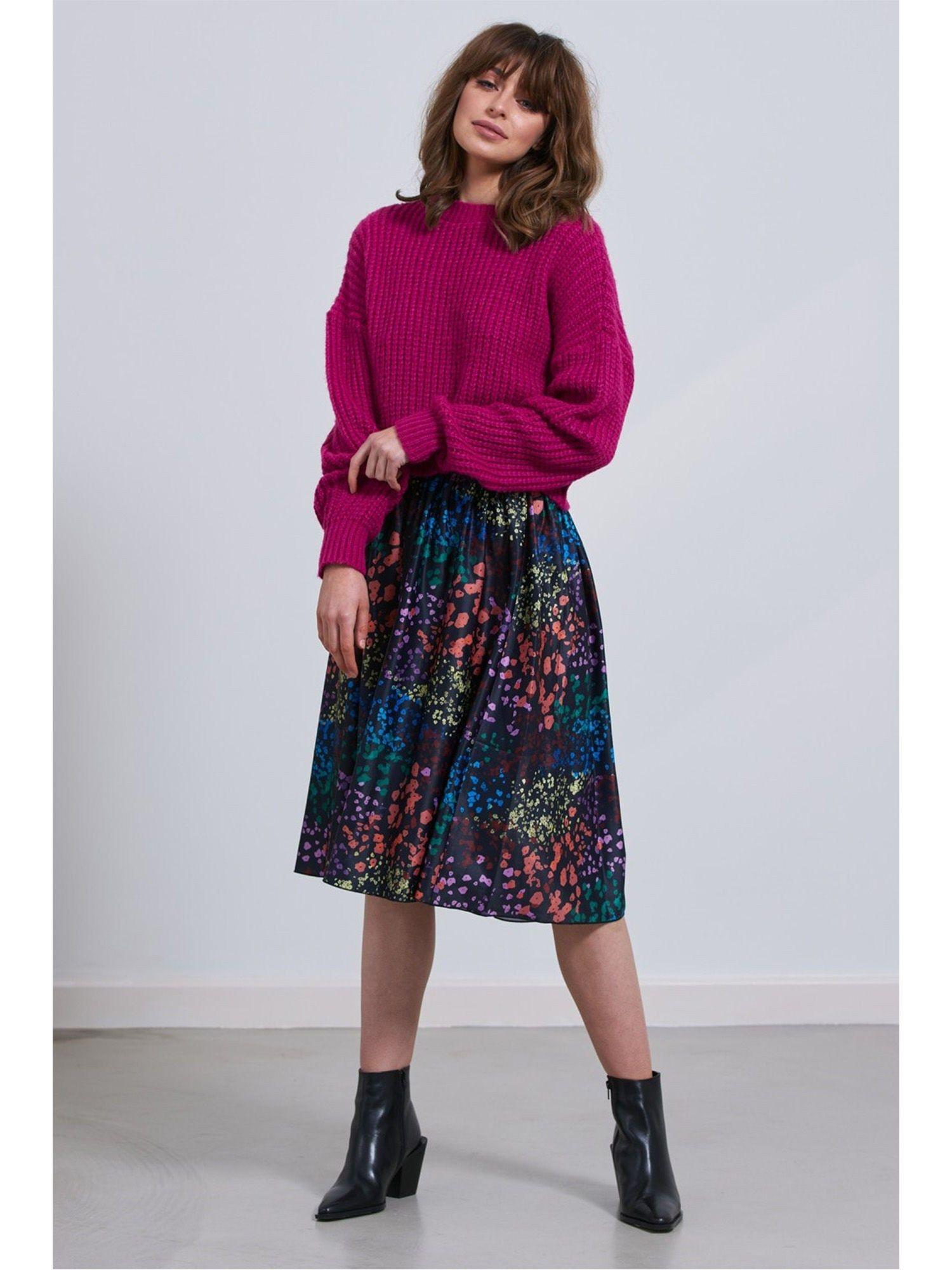 multi print pleated midi skirt