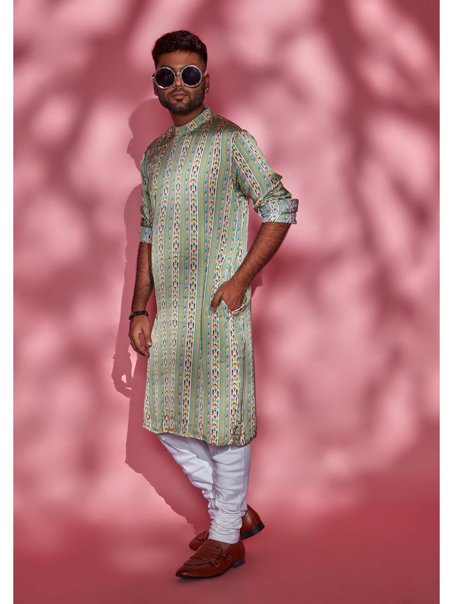 multi printed border kurta