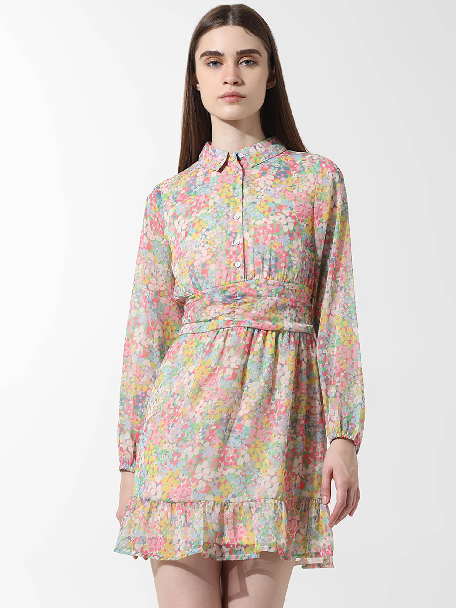 multi printed mini shirt dress