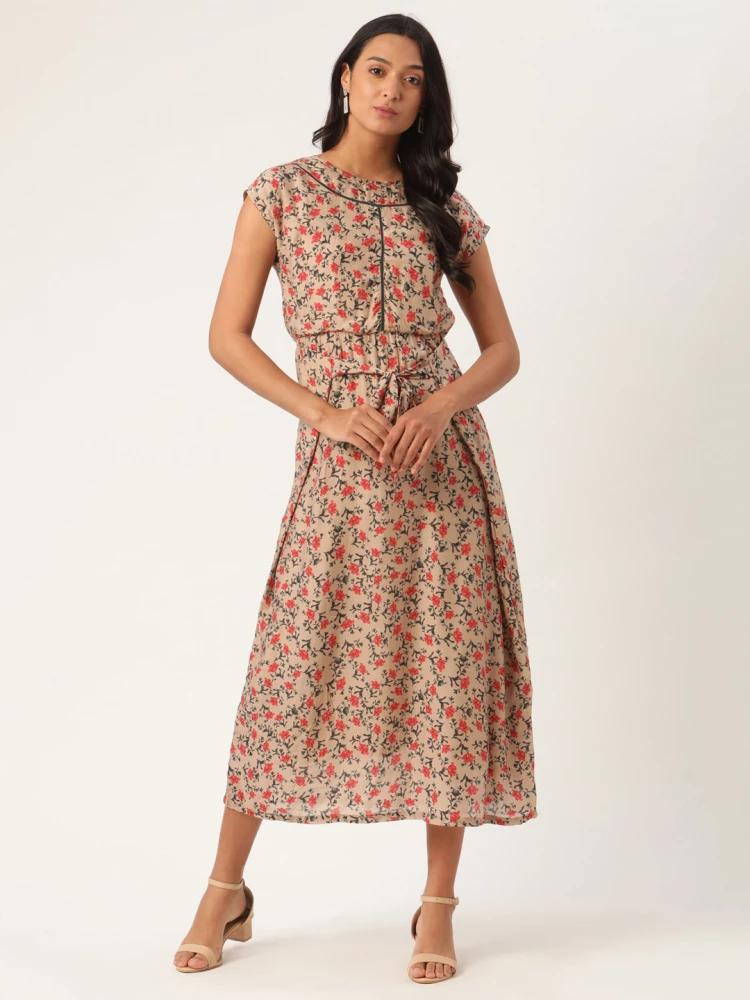 multi printed round neck dress