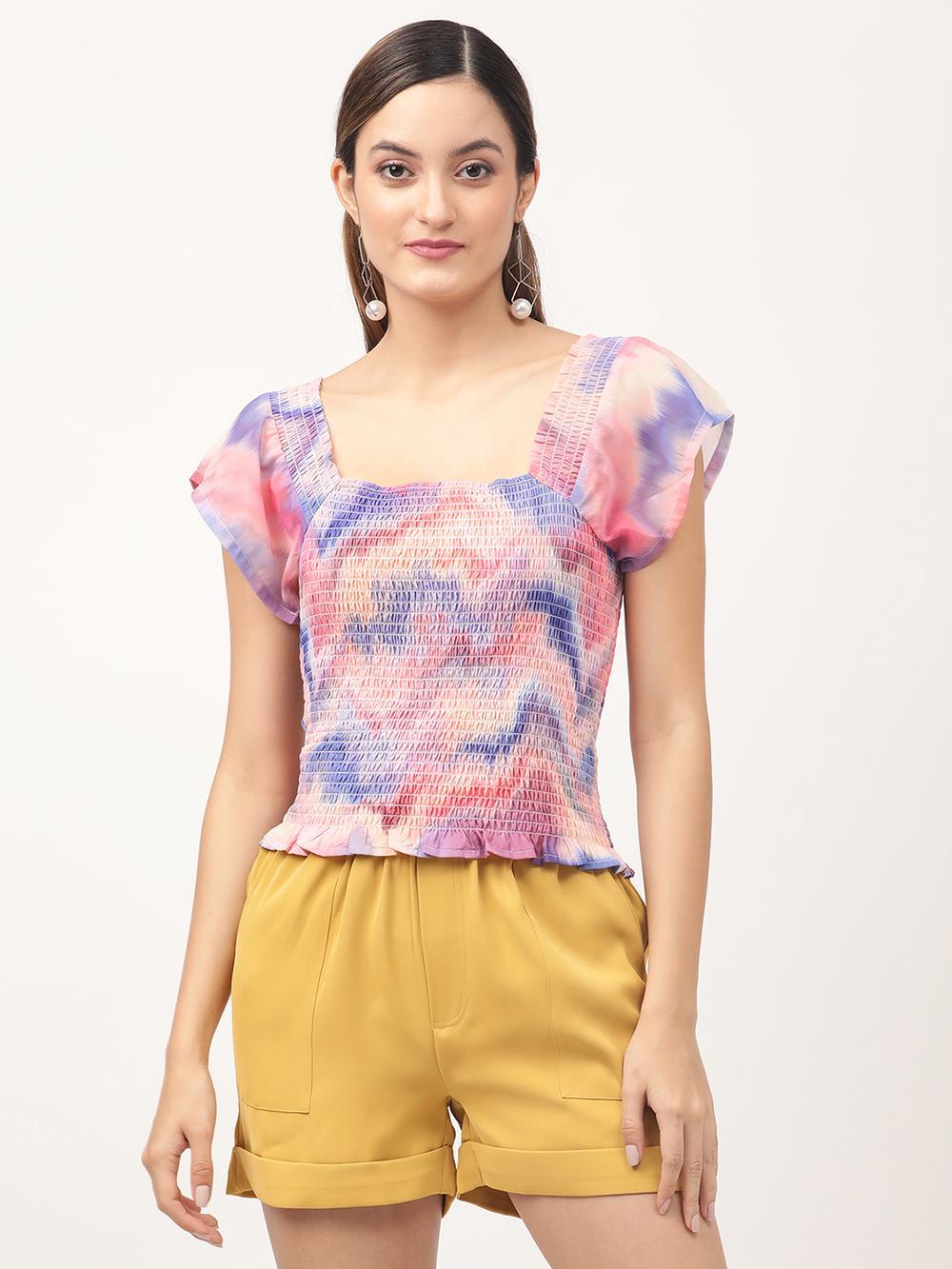 multi printed square neck top